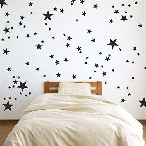 Hacaso 90 PCS Mix Size 1.1 to 4.3 Inches Stars Wall Decal Sticker for Kids Bedroom Decor -DIY Home Decor Vinyl Stars Mural Baby Nursery Room Wallpaper(Black)