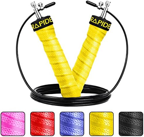 RAPIDE Jump Rope - Adjustable Cable, Rapid Ball Bearings &amp; Anti-Slip Handles - Skipping Rope for Fast Weight Loss &amp; for Exercise, Cardio, Crossfit (YELLOW)