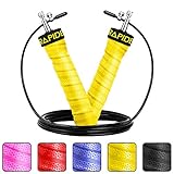 RAPIDE Jump Rope - Adjustable Cable, Rapid Ball Bearings & Anti-Slip Handles - Skipping Rope for Fast Weight Loss & for Exercise, Cardio, Crossfit (YELLOW)