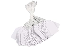 AMLITS White Price Tags with String - 500 Merchandise Tags with String Attached - 2 1/4” x1 7/16” - White Marking Tags with Strings, Hanging Paper Tags with Strings,Tie and Sort Your Products Efficiently