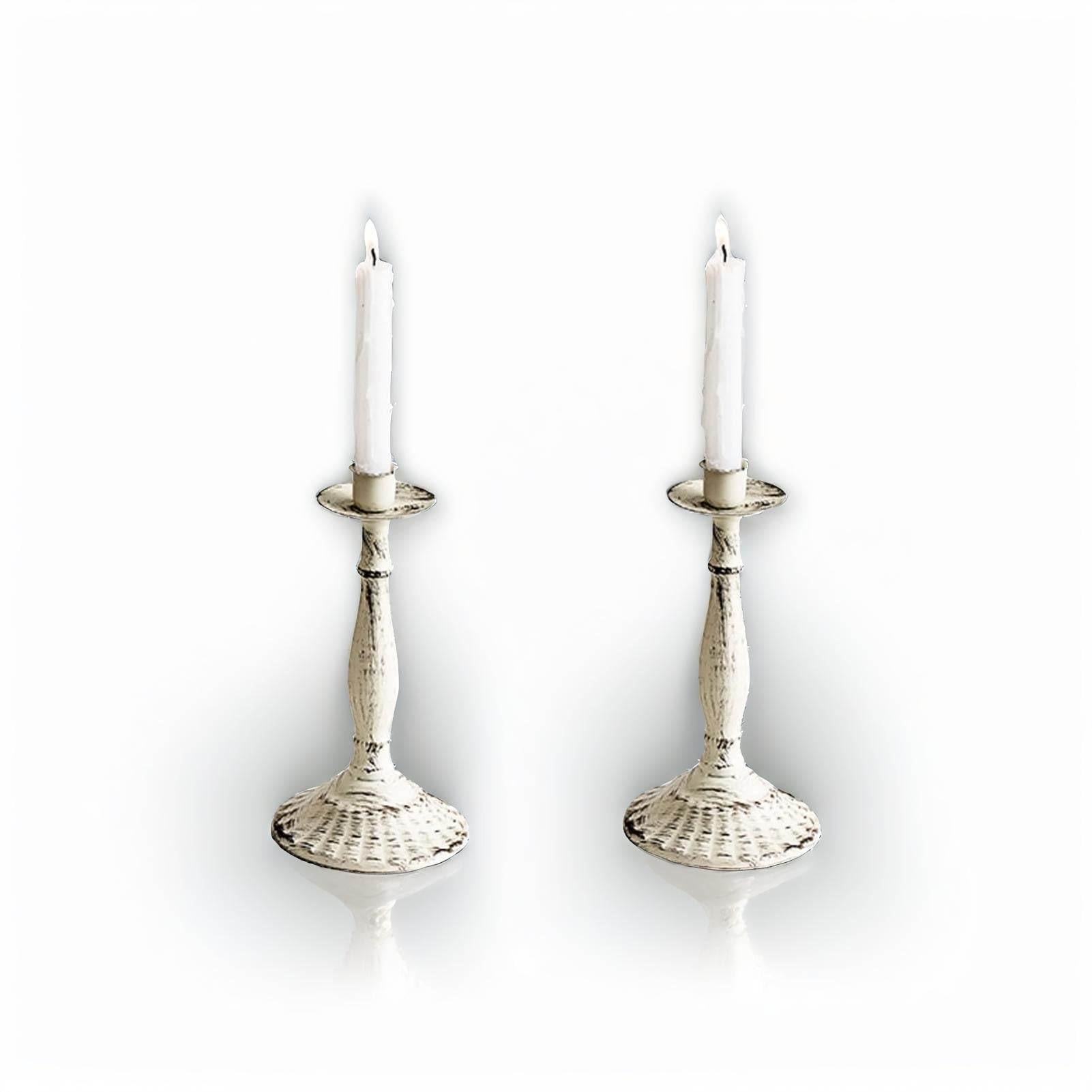 Beufee Set of 2 Candlestick Holder, Candle Holders for Pillar Candles Single Head Candlestick Holder Stand Retro Chamberstick Holder for Halloween Valentine Christmas Wedding Party, White