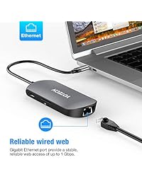 USB C Hub, USB C adaptador HDMI, 8 en 1 MacBook Pro Air 2018 Dock Thunderbolt 3 Dongle con Ethernet, USB C suministro de energía, 3 puertos USB 3.0, lector de tarjetas SD TF para dispositivos USB tipo C, color gris