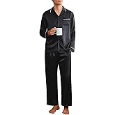 Ekouaer Mens Pajamas Set Silk Satin Pajama Set 2 piece Loungewear Long Sleeve Sleepwear Button-Down Pj with Long Pants S-XXL