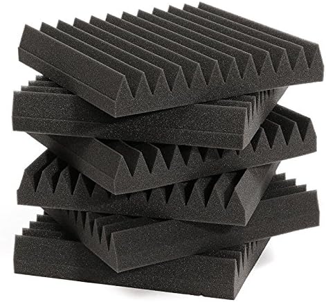 Acoustic Studio Soundproofing Foam Panels (12 Pack) 12" x 12" x 1" THICK Fireproofed Black Wedge Tiles