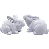 QIAOIDEA Set of 2 Porcelain Bunny Rabbit Statue Figurine Easter Spring Decoration Vintage Rustic White Bunny Figurines for Easter Dining Table Centerpiece Tiered Tray Bowl Shelf Ornament
