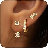 VIROMY Gold Stud Hoop Earrings Stacks for Women - 3 Earring Sets for 3 Holes Multiple Piercing Dainty Gold Plated Small Earrings Set Jewelry Gifts for Women