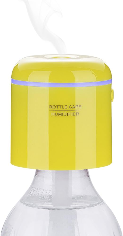 Mini Humidifier / Bottle Cap Humidifier / USB Humidifier Portable Design Cool Mist Humidifier Compatible with Coca Cola Evian for Office Home Travel (Bottle Not Included) (Yellow)