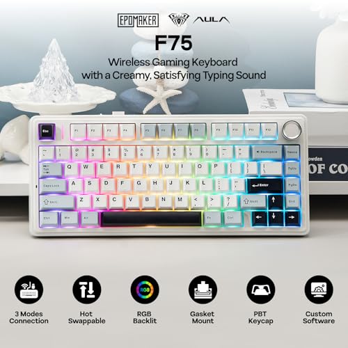 EPOMAKER x AULA F75 Gasket Mechanical Keyboard, 75% Wireless Hot Swappable Gaming Keyboard with Five-Layer Padding&Knob, Bluetooth/2.4GHz/USB-C, RGB (Light Blue, LEOBOG Reaper Switch)