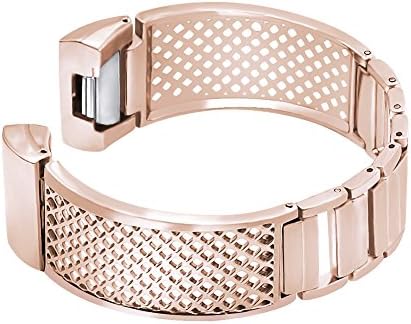 TENGL Fitbit Charge 2 Bands Bangle Metal Accessory Replacement Pierced Breathable Bracelet with Tools Adjustable Length- Durable Closing Clasp Wristbands for Fitbit Charge 2 (Rose Gold)