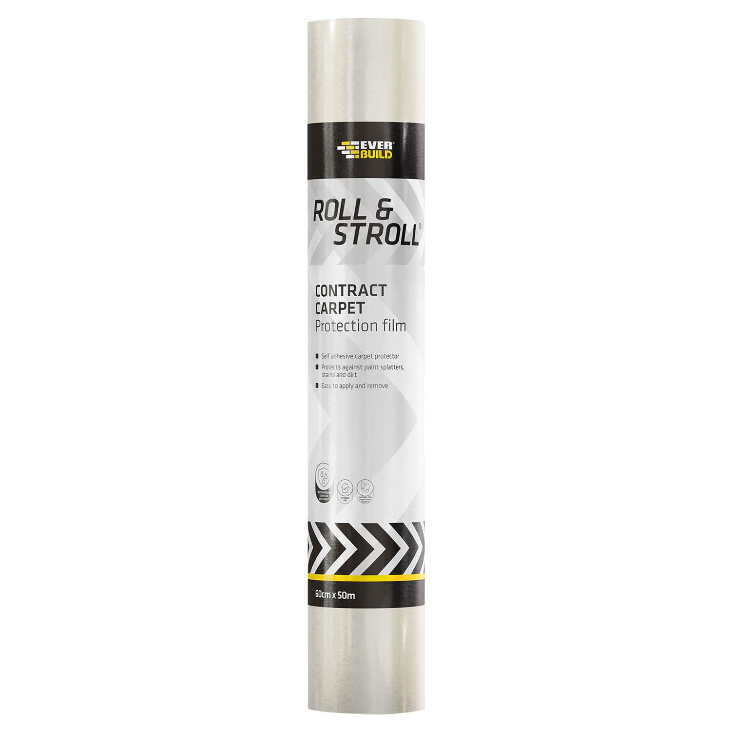 Everbuild Roll and Stroll Contract Carpet Protector โ Self-Adhesive โ Easy to Roll โ Totally Waterproof โ Clear โ 600mm x 50m Roll