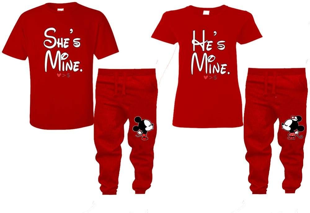 She's Mine He's Mine Couple Shirts, Kissing Mickey Minnie Matching Joggers