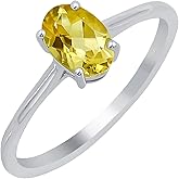 TISHAVI Natural Garnet/Amethyst/Citrine/Peridot/Blue Topaz 925 Sterling Silver Plated Rings for Women - Handmade Oval Shape Light Weight Solitaire Rings Fashion Jewelry - Gifts for Her