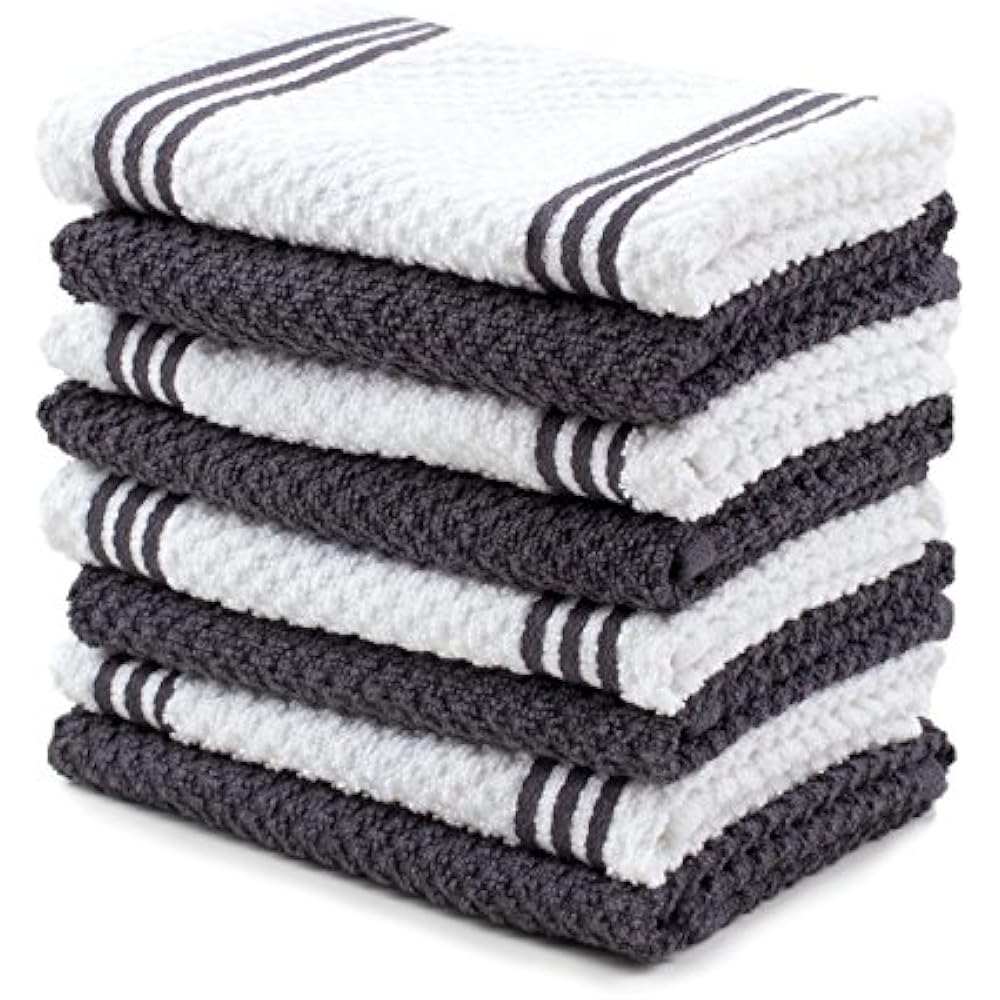 Cotton Dish Cloths & Towels Terry Kitchen Dishcloth, Gray, 8 Pack, 12