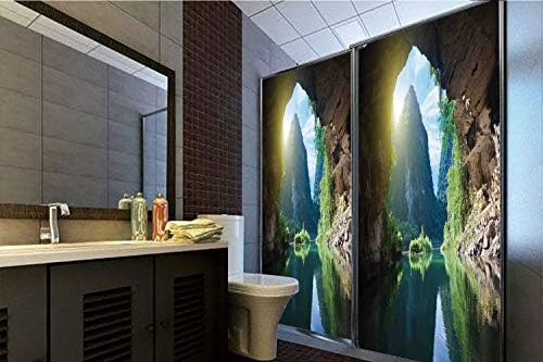 Horrisophie dodo 3D Privacy Window Film No Glue,Natural Cave Decorations,Mountain and Sky View from The Grotto Viatnemese Tam COC Park Myst Nature Photo,Multi,47.24" H x 23.62" W for Home&Office