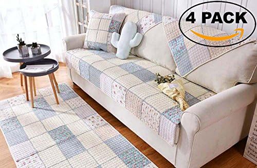 Sofa Slipcover - Sofa Cover - Rectangular 35"W X 70"L 3-Seater Seat Sofa Pad + 3 of 28" X 28" Backing or Armrest Slipcover - Pet Dog Couch, Winter Quilted Furniture Protectors for Sofa by Leporem