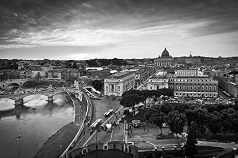 Amazon 黒と白 アート印刷 キャンバス壁紙 イタリアの都市 バチカン市国 街 建物 家屋 川 橋 部屋飾り背景絵画 キャンバス写真 壁紙ポスター はがせるシール式 写真 特大 絵画 壁飾り 90cmx60cm ウォールステッカー オンライン通販