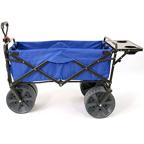 Mac Sports Heavy Duty Collapsible Folding All Terrain Utility Wagon Beach Cart with Table - Blue