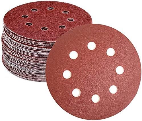 DollaTek 50PCS Sanding Discs Pads, 5-Inch 8-Hole 120-Grit Hook and Loop Aluminium Oxide Sandpaper for Random Orbital Sander