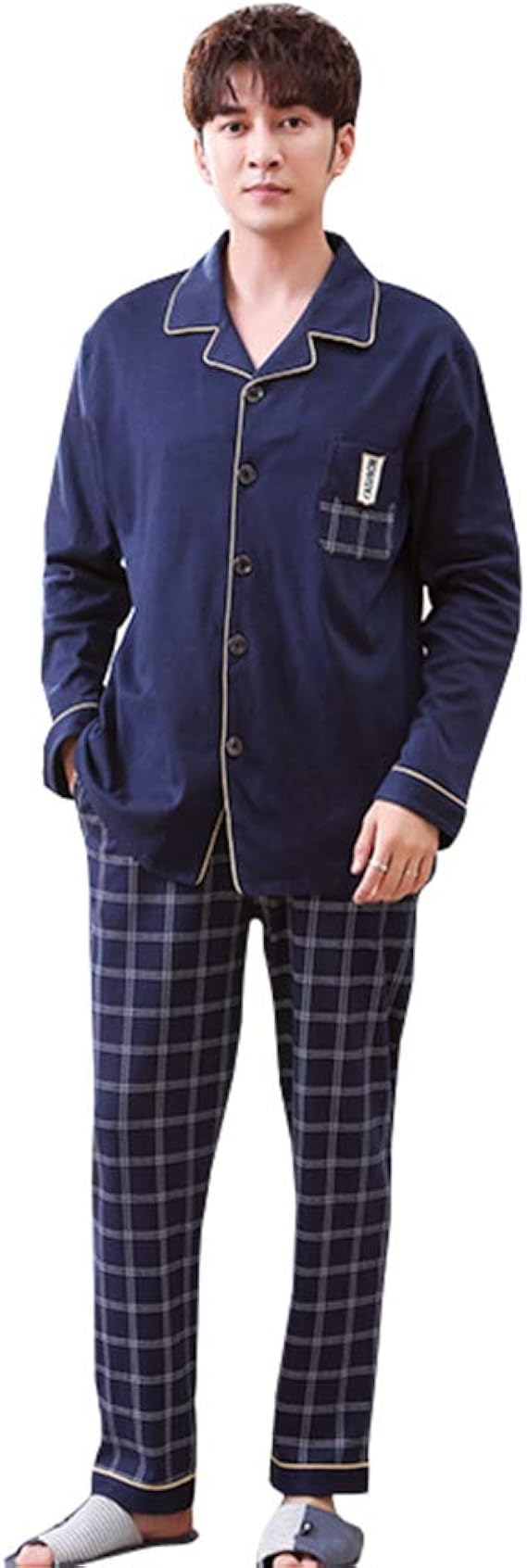 Amazon 実りの秋 パジャマ メンズ 長袖 上下セット チェック柄 春 ルームウェア 前開き 大きいサイズ ゆったり 保温性 部屋着 寝間着 便利服 寝巻き リラックス 良い肌触り 彼氏 旦那 父誕生日プレセント パジャマ 通販