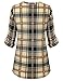 Timeson Blouse Top For Work, Womens V-Neck Tunic Shirt For Leggings Plaid Roll-Up Cuffed Sleeve Casual Blouse Tunic Button Down Shirt(Black Beige,Large)