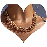 Andelaisi Punk Chunky Link Chain Necklace Gold Curb Chain Necklace Choker Gothic Thick Cuban Chain Necklace Vintage Chunk Thick Chain Necklace Chain Jewelry for Women