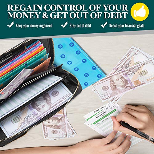 Cash Envelopes for Budgeting - Cash Envelope System Wallet with 14 Card Slots - RFID Protection - 12 Sturdy Plastic Money Envelopes for Cash Organizer - Cute Reusable Envelopes for Savings - 12 Pack