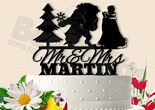 Beauty and Her Beast Winter Wonderland With Last Name Wedding Cake Topper