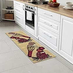 Machine Washable Wine Design Non-Slip Rubberback