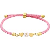 SUMMER LOVE Multicolor Letter Initial Bracelet for Women Love Heart Cute Jewelry Gift Ideas for Girlfriend Daughter Mom Grandma On Birthday Christmas (S, Pink)