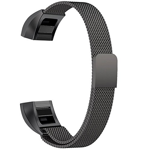 For Fitbit Alta HR And Fitbit Alta Tracker Bands, Women & Men Metal Stainless Steel Buckle Clasp Breathable Replacement Wrist Band, Comfortable Magnetic Milanese Sport Watch Bracelet Black Large