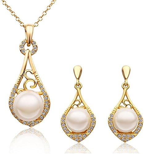 Necklace & Earrings Jewelry Sets, Freshwater Pearl, LovEnter 18K Yellow Gold Plated Cubic Zircon