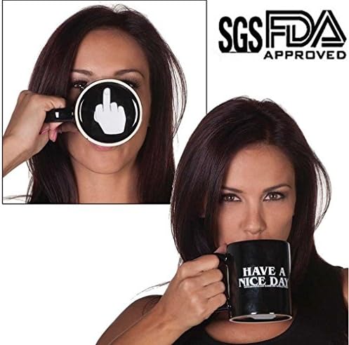 Have a Nice Day Coffee Mug, UShow 11 FL OZ Ceramic Have a Nice Day Middle Finger Coffee Mug Funny Coffee Cup - Black