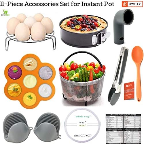 10 - Piece Instant Pot 5, 6, 8 Qt, Accessories Set Including Steamer Basket, Nonstick Springform Pan, Egg Rack, Food Tong, Silicone Egg Bites Mold, 2 Mini Mitts, Spoon, Sealing Ring & Steam Release