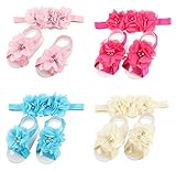 ROEWELL® 4 Sets of Baby's&Girl's HeadBands/ Hair Bows and Barefoot Flower Feet Accessories
