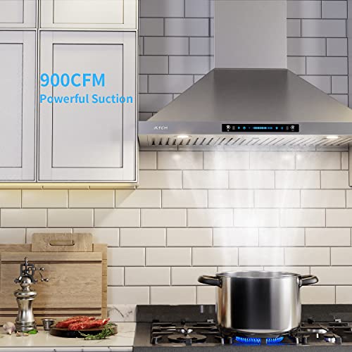 IKTCH 36 inch Wall Mount Range Hood 900 CFM Ducted/Ductless Convertible, Kitchen Chimney Vent