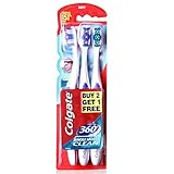 Colgate 360 Degree Whole Mouth Clean Adult Full Head Toothbrush, 1 Count blister pack of 3. With Tongue and Cheek cleaner. (Soft)
