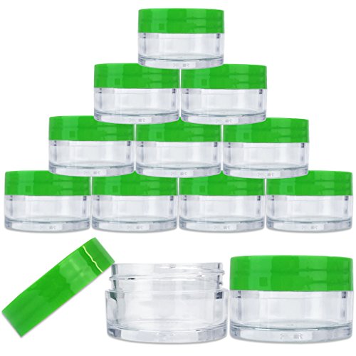 Beauticom 12 Pieces 20G/20ML Round Clear Jars with GREEN Lids for Lotion, Creams, Toners, Lip Balms, Cosmetic Makeup Samples - BPA Free