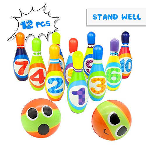 image for yoptote Kids Bowling Set 10 Colorful Foam Pins and 2 Balls Outdoor Law