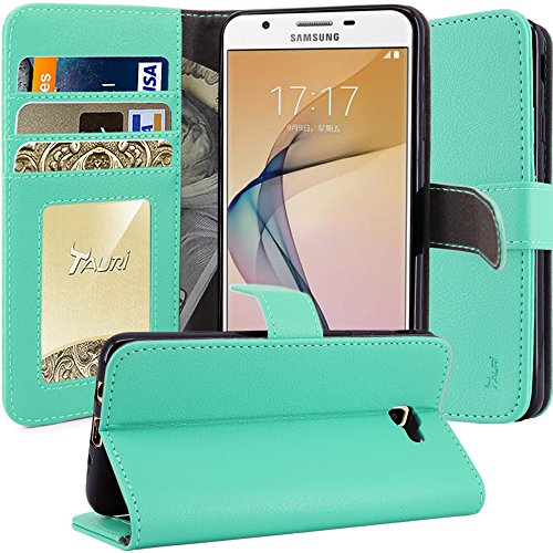 Galaxy J5 Prime Case, Galaxy On5 2016 Case, TAURI [Stand Feature] [PU Leather] Wallet Case Protective Case Flip Cover For Samsung Galaxy J5 Prime / On5 2016 - Mint