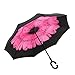 owen kyne Windproof Double Layer Folding Inverted Umbrella, Self Stand Upside-down Rain Protection Car Reverse Umbrellas with C-shaped Handle (Pink Flower)