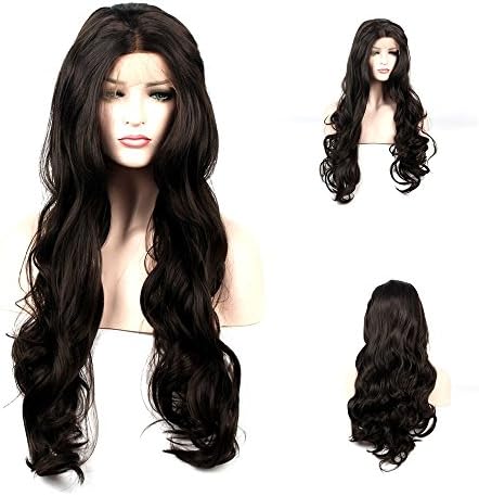WigTech2017 Hight Density Synthetic Body Wave Heat Resistant Fiber Wigs With Baby Hairs For Women (24", dark brown)