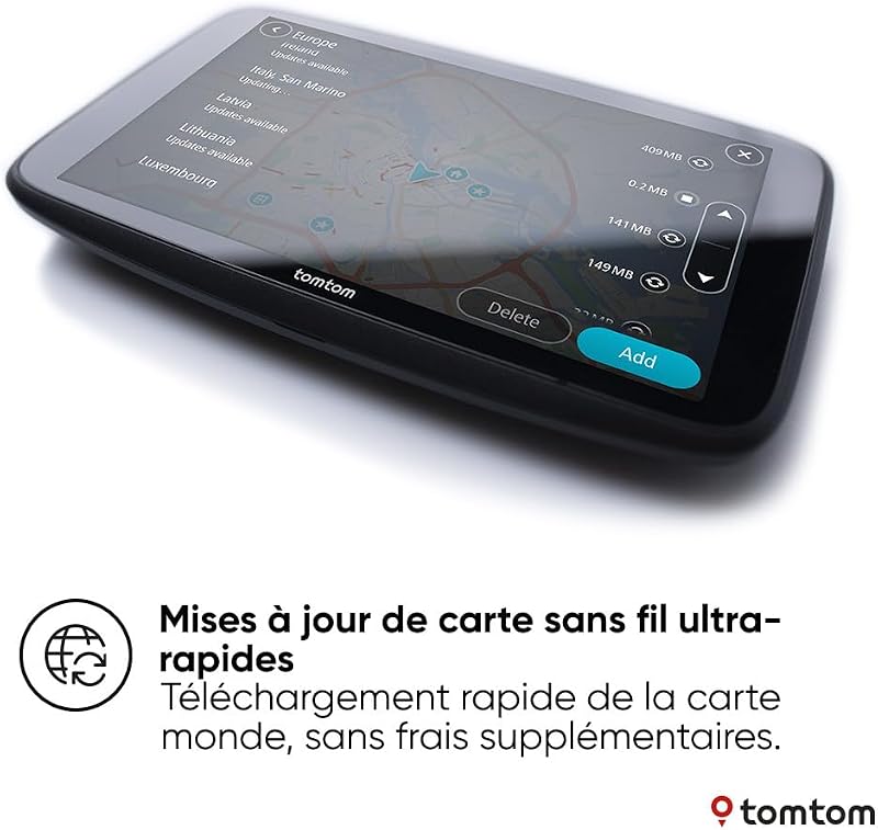 GPS GO Superior (Ecran 7 Pouces, Info Trafic, Alertes de Zones de Danger, Cartes Monde, Mise à Jour Rapide Via WiFi, Prix du Carburant, Fixation Magnétique Alimentée) - Nouveau Logiciel