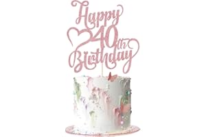 AROKIPPRY Rose gold Glitter Happy 40th Birthday Cake Topper - 40 Anniversary/Birthday - Hello 40, Cheers to 40 Years,40 & Fabulous Cake Topper Party Decoration