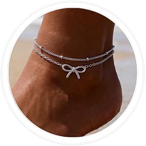 Quietsun Trendy 2 Layers Anklet Bracelets for Women-Waterproof-Adjustable-for General/Big Anklets-Gold/Silver