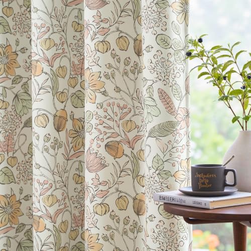 Vangao Gardinen mit Ösen Blickdicht 2er Set H245 x B132cm Blumen Gelb Grün
