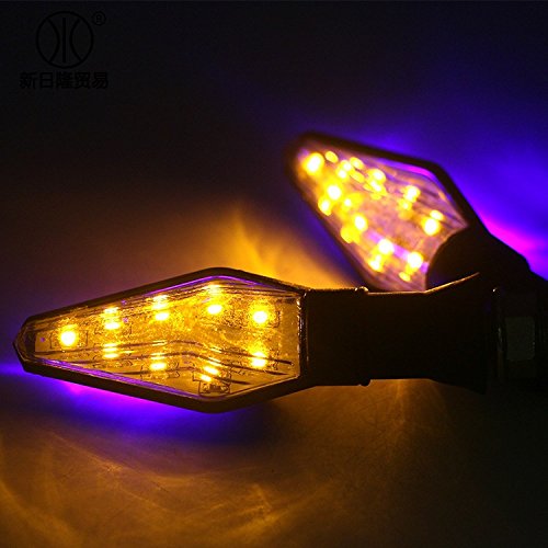 TASWK 2Pcs Motorcycle LED Double Indicator Lights Turn Signals (Amber and Blue)