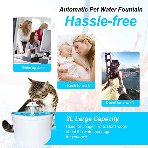 Pet Water Fountain- Healthy and Hygienic Drinking Fountain 2L Super Quiet Flower Automatic Electric Water Bowl with 4 Replacement Filters for Dogs, Cats, Birds and Small Animals - Thumbnail 2