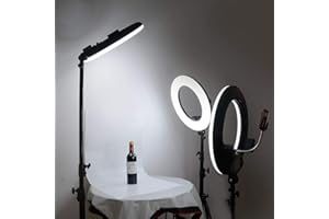 Yidoblo 18 Inch LED Ring Light Kit Bi Color Dimmable Photo Studio Video Portrait Film Selfie YouTube Photography Continuous Lighting Kits w Phone/Camera Holder,Makeup Mirror,Light Stand and Bag White