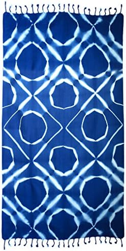 Seven Island Cotton Turkish Hammam Peshtemal Pestemal Pareo Fouta Throw Sheet Beach Picnic Travel Scarf Sarong Yoga Mat Gym Pool Spa Sauna Towel Blanket Wrap (Blue Tie Dye)