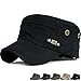 Rayna Fashion Men Women Vintage Distressed Washed Cotton Twill Cadet Army Cap Adjustable Military Hat Flat Top Baseball Cap Black